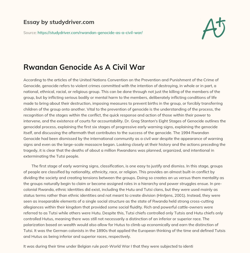 Rwandan Genocide as a Civil War essay