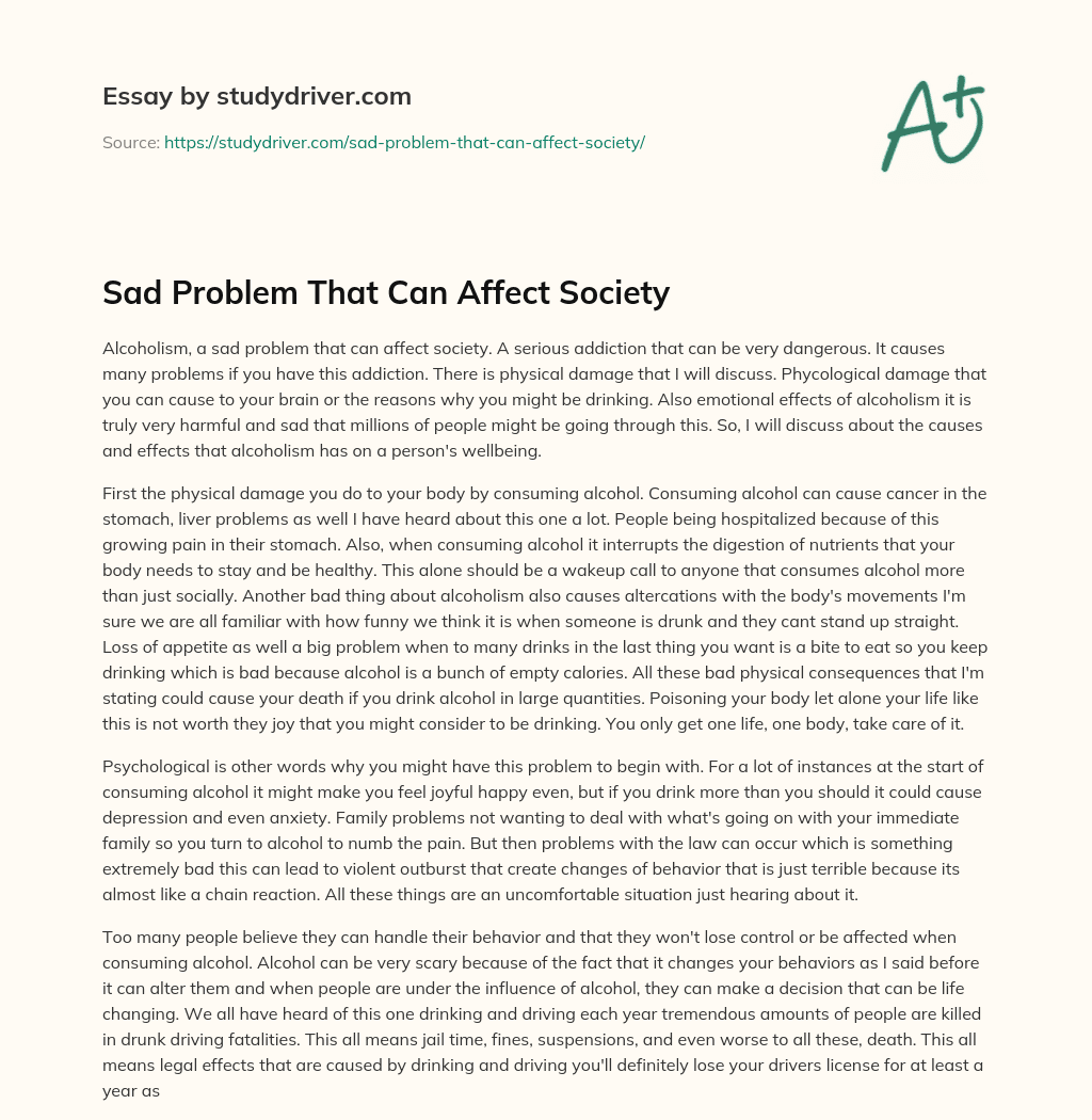 Sad Problem that Can Affect Society essay