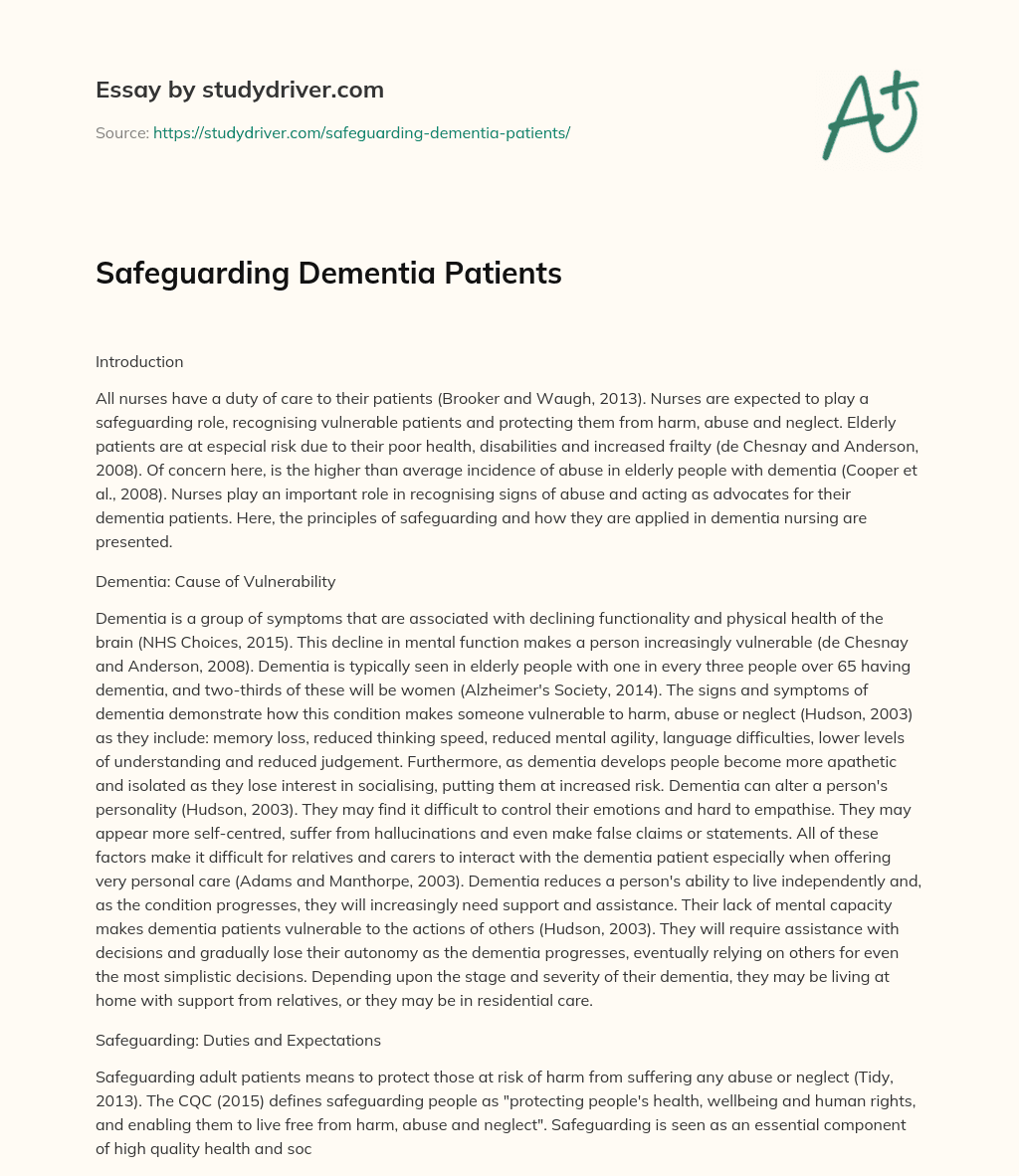 Safeguarding Dementia Patients essay