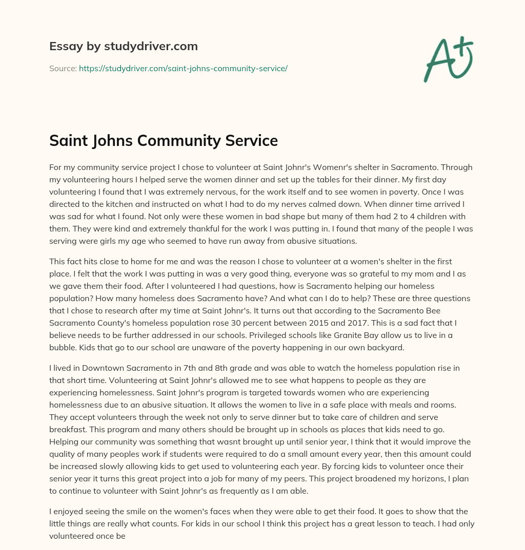 Saint Johns Community Service essay