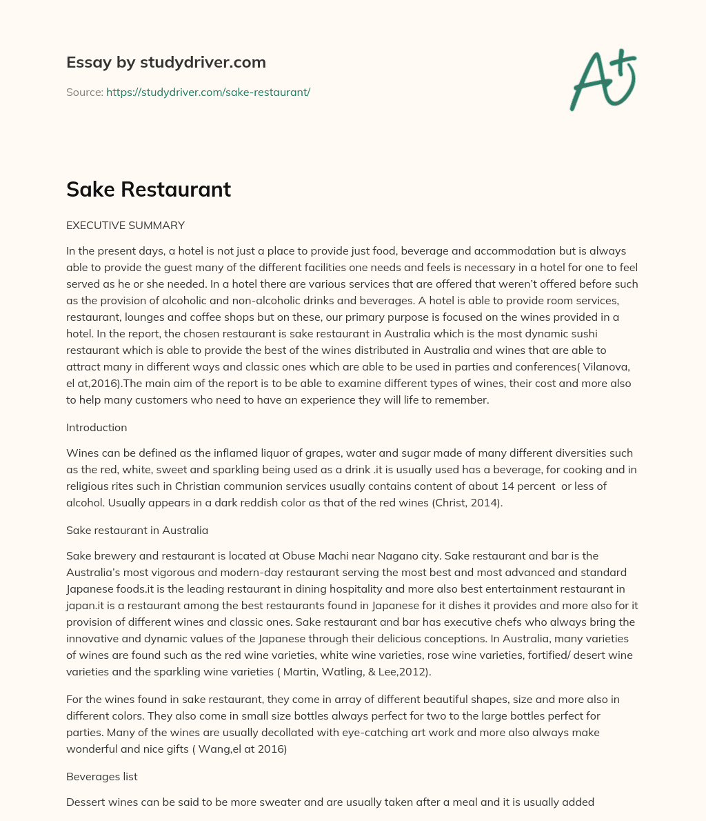 Sake Restaurant essay