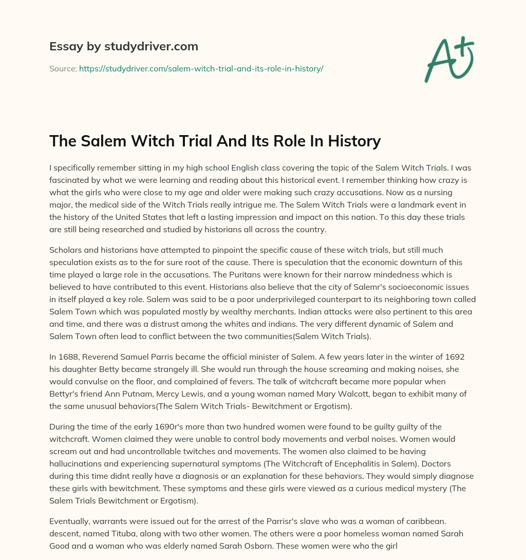 The Salem Witch Trial and its Role in History essay