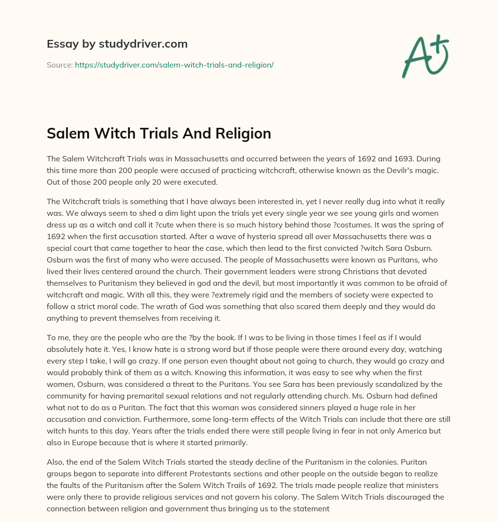 Salem Witch Trials and Religion essay