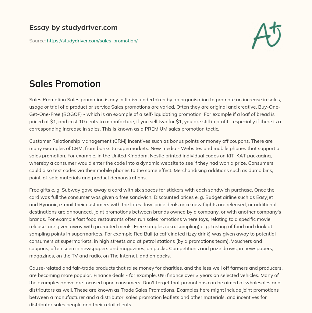 Sales Promotion essay