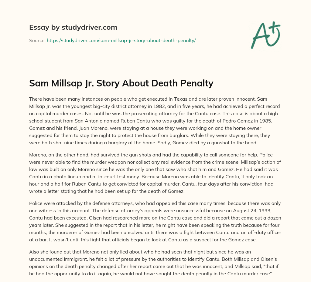 Sam Millsap Jr. Story about Death Penalty essay