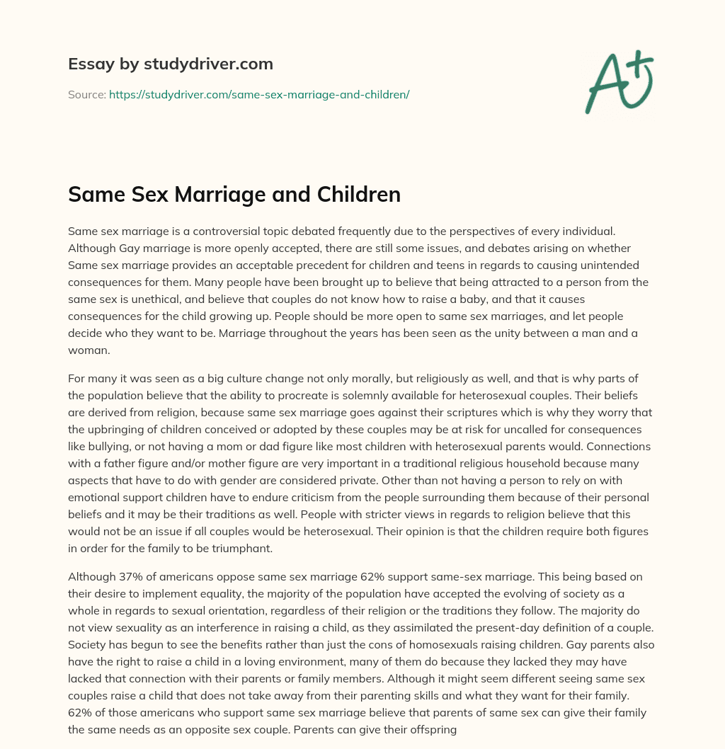 Same Sex Marriage and Children essay