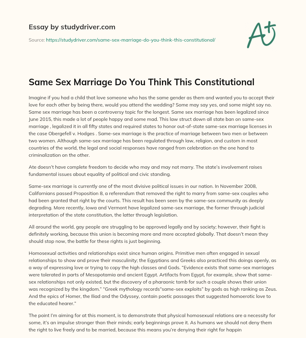 Same Sex Marriage do you Think this Constitutional essay
