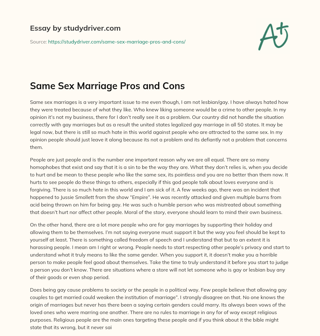 Same Sex Marriage Pros and Cons essay