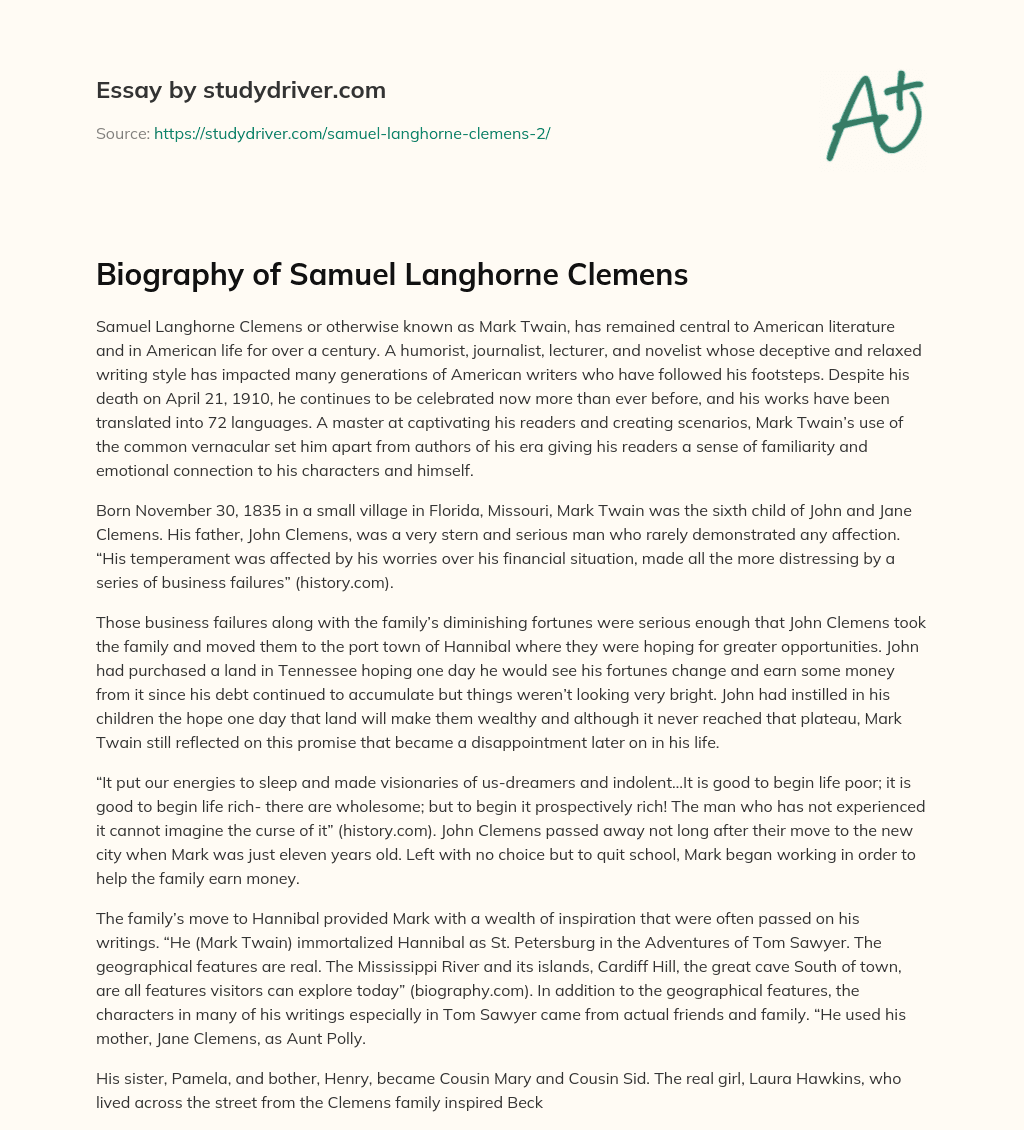 Biography of Samuel Langhorne Clemens essay