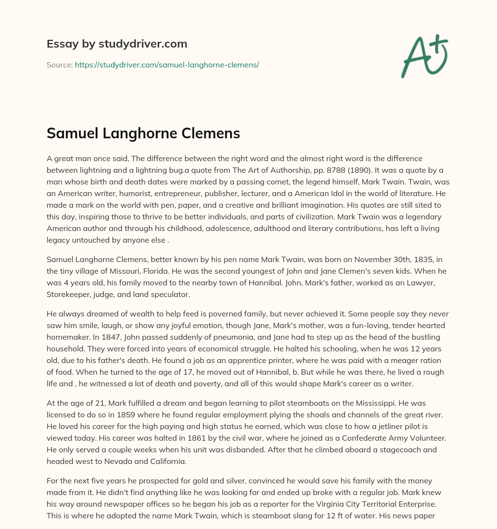 Samuel Langhorne Clemens essay
