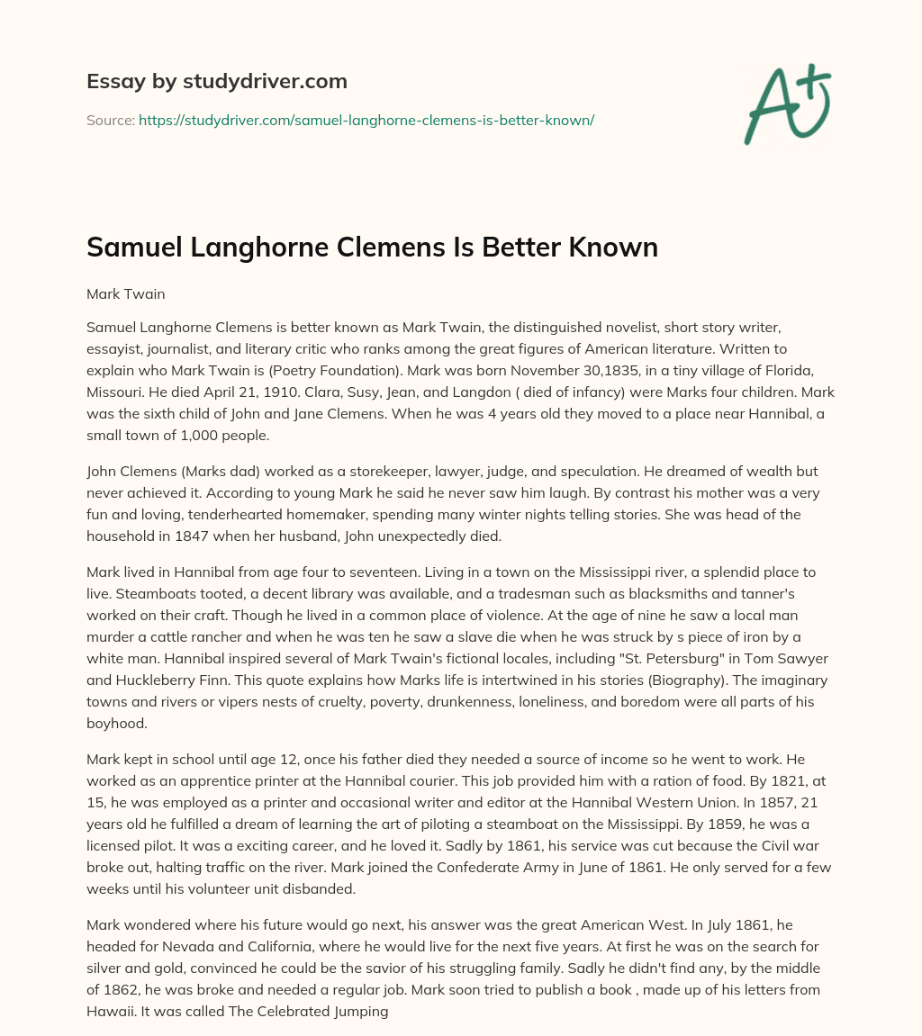 Samuel Langhorne Clemens is Better Known essay