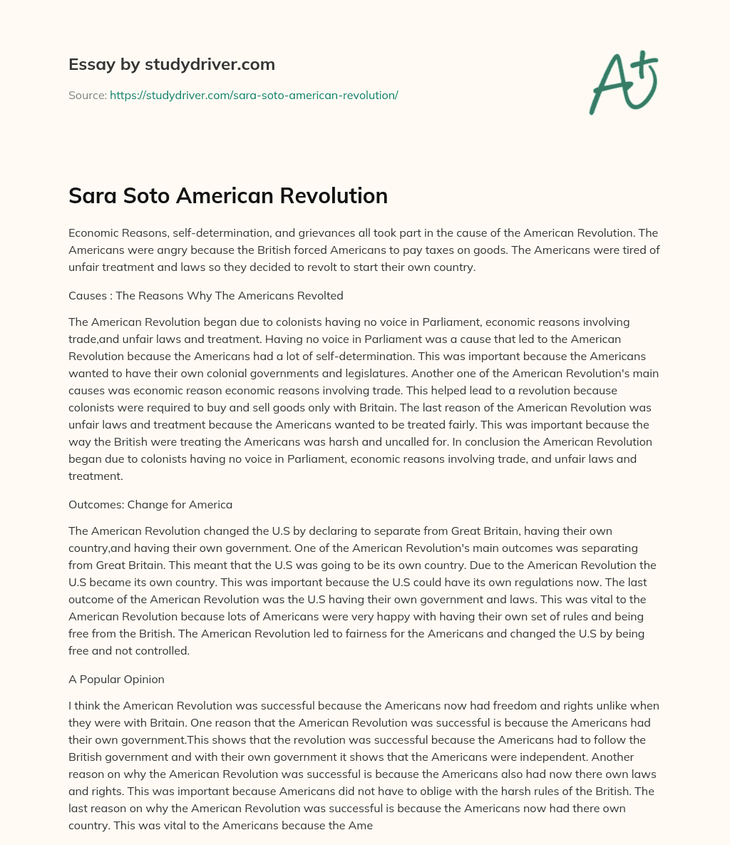 Sara Soto American Revolution essay
