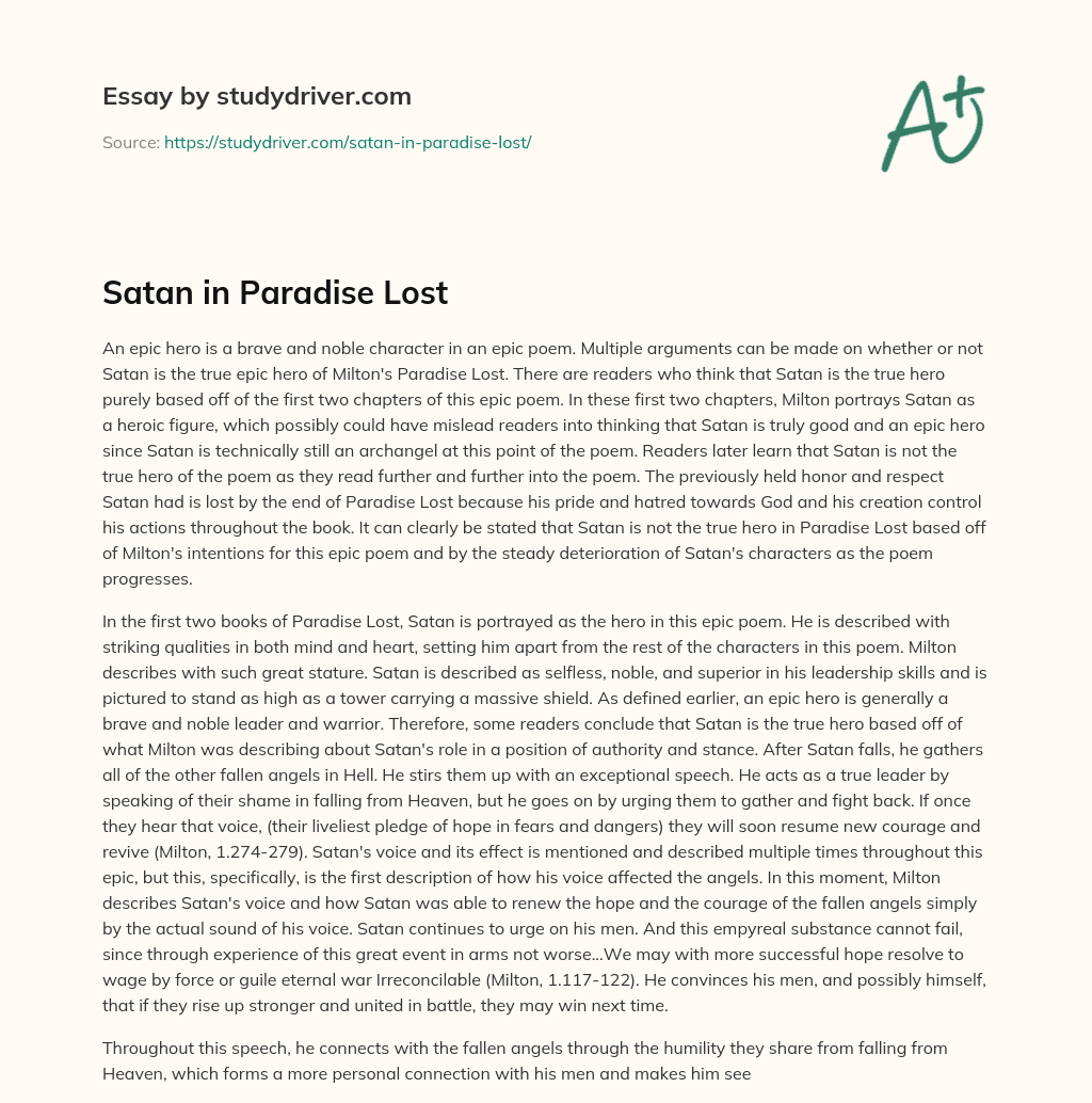 Satan in Paradise Lost essay