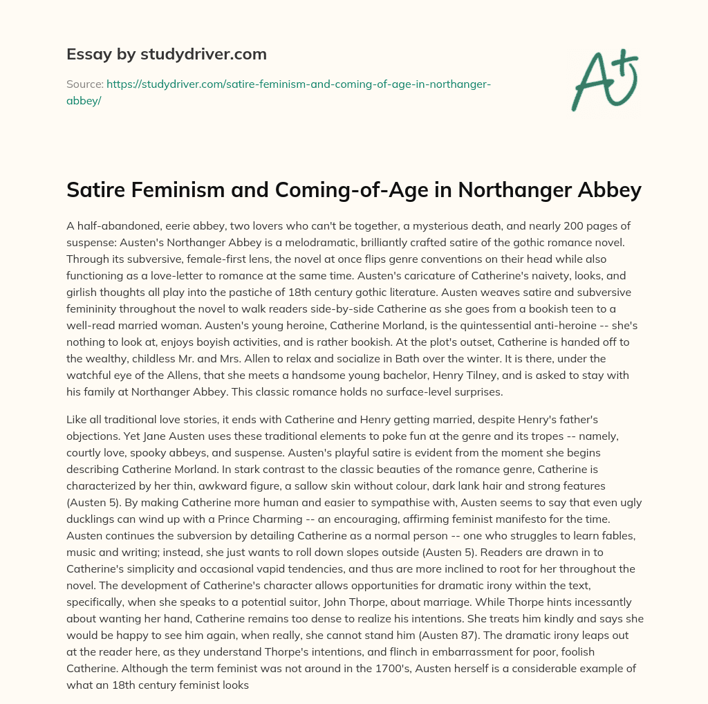 Satire Feminism and Coming-of-Age in Northanger Abbey essay
