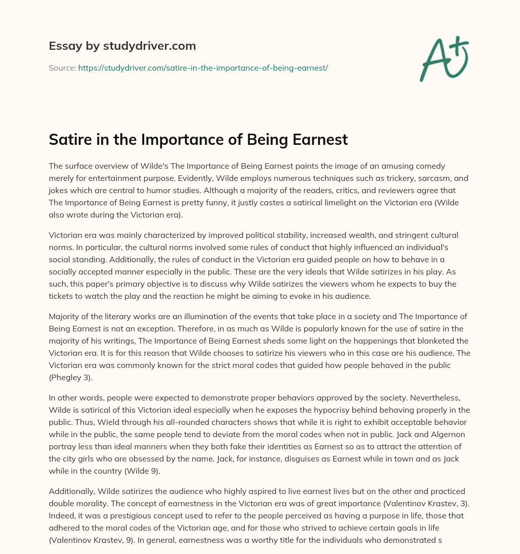 Satire in the Importance of being Earnest essay