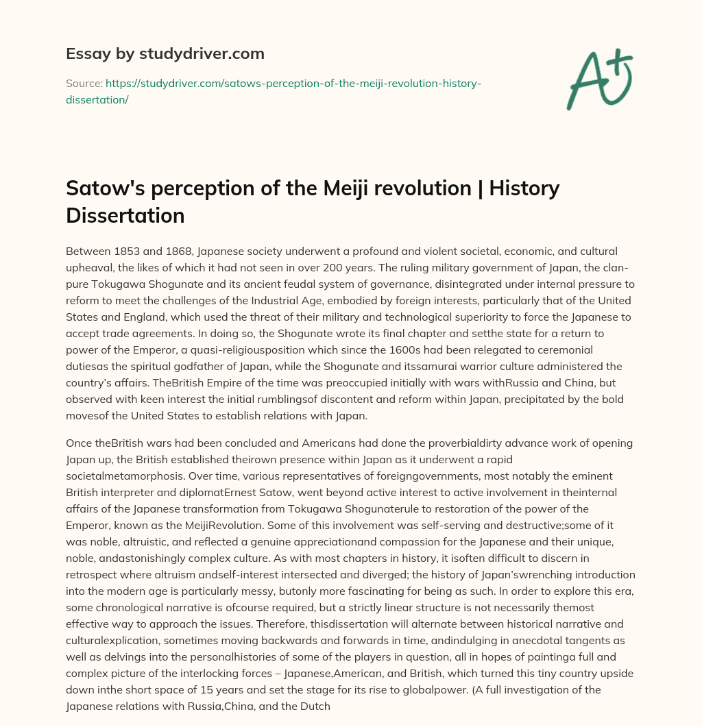 Satow’s Perception of the Meiji Revolution | History Dissertation essay