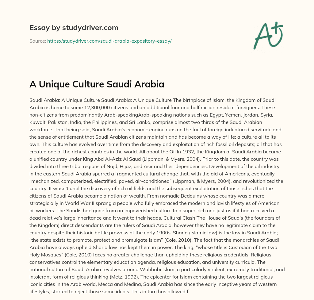 A Unique Culture Saudi Arabia essay