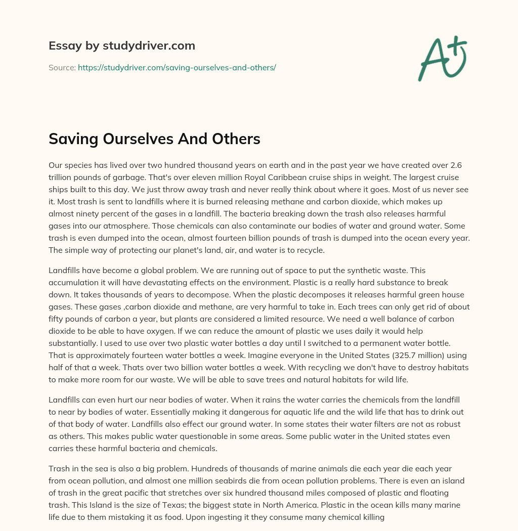 Saving Ourselves and Others  essay