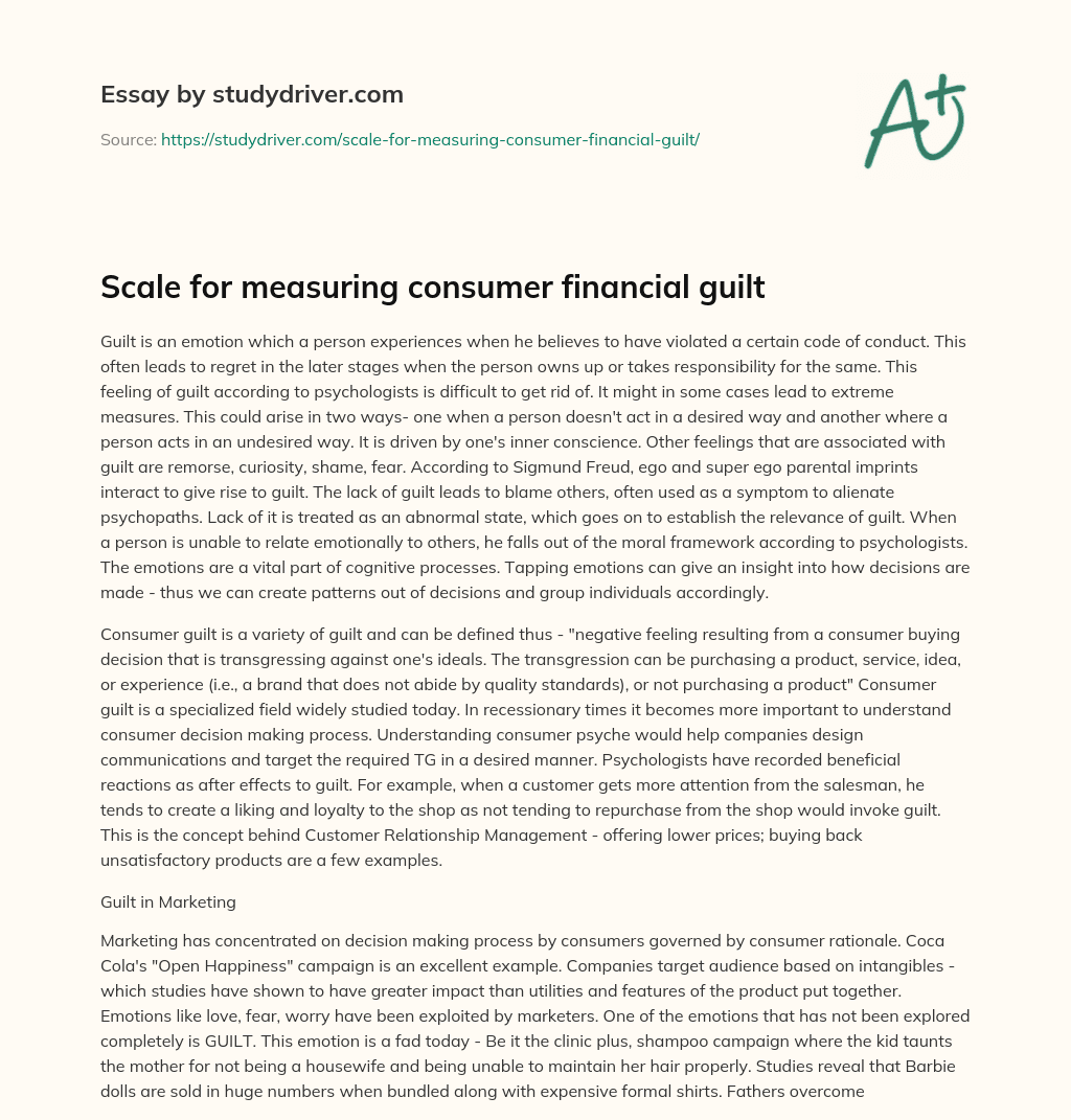 Scale for Measuring Consumer Financial Guilt essay