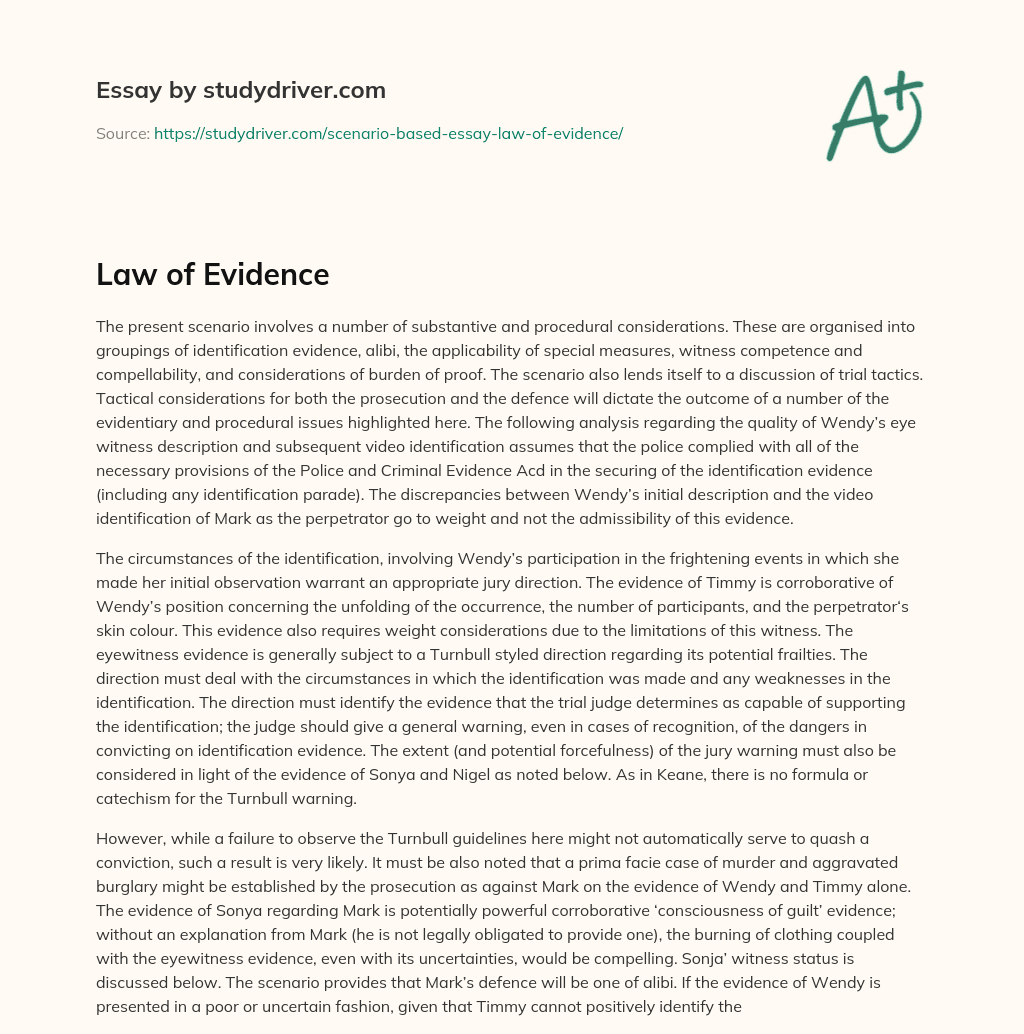 Law of Evidence essay