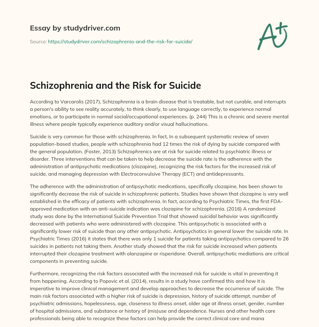 Schizophrenia and the Risk for Suicide essay