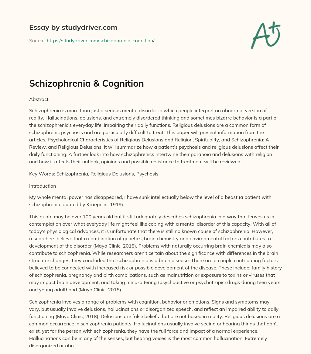 Schizophrenia & Cognition essay