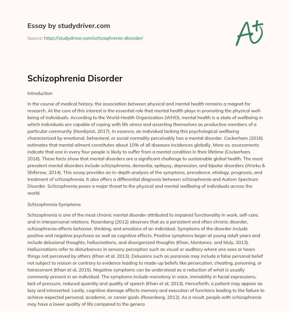 Schizophrenia Disorder essay