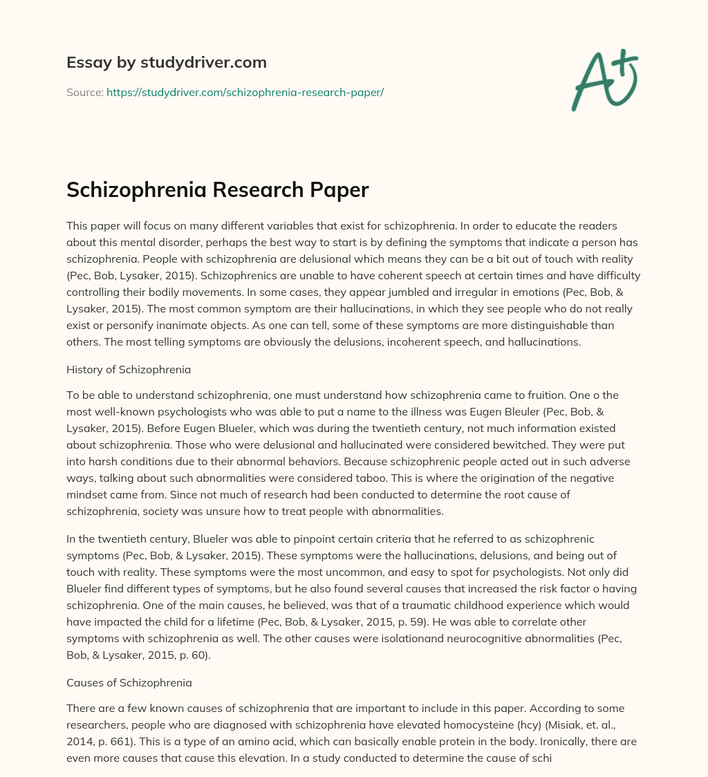 Schizophrenia Research Paper essay