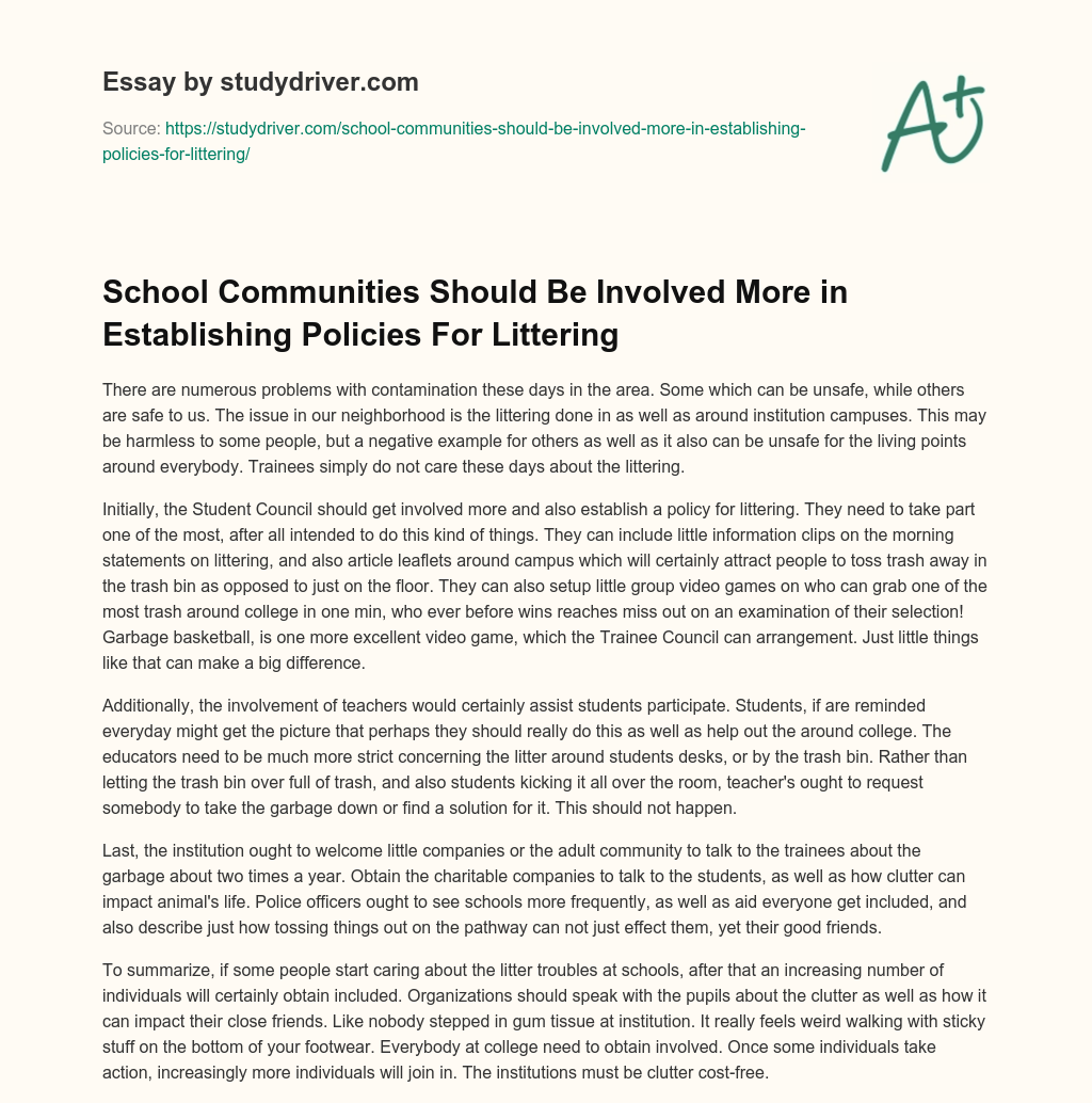 School Communities should be Involved more in Establishing Policies for Littering essay