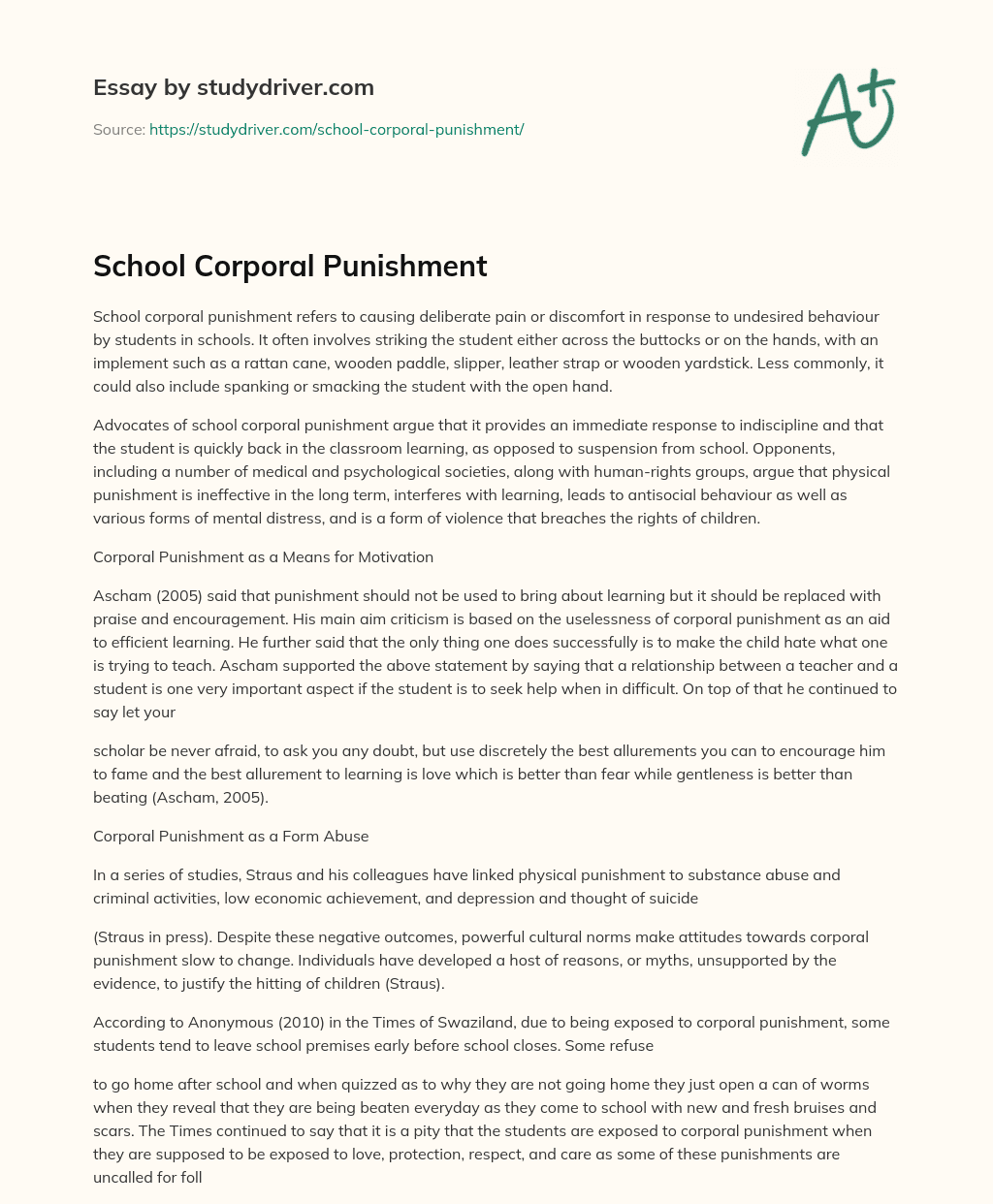 corporal punishment essay example