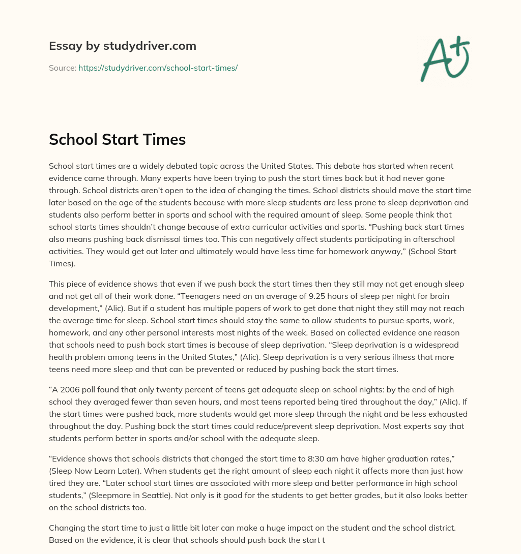 School Start Times essay