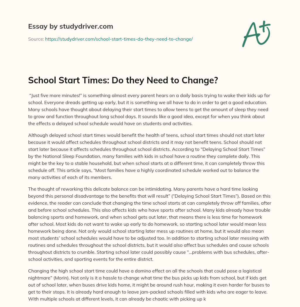 School Start Times: do they Need to Change? essay