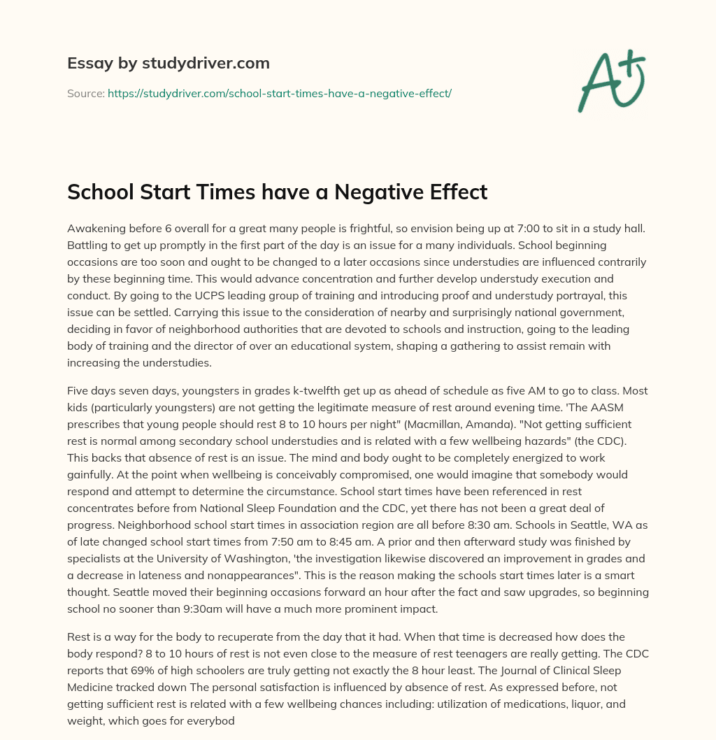 School Start Times have a Negative Effect essay