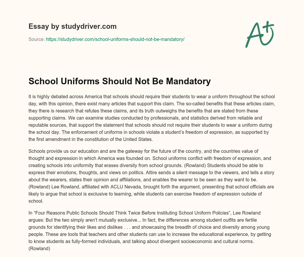 School Uniforms should not be Mandatory essay
