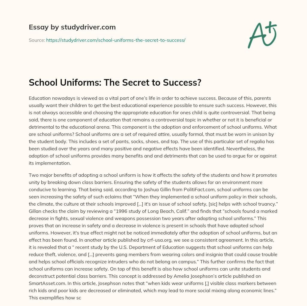 School Uniforms: the Secret to Success? essay