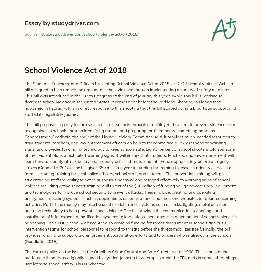 School Violence Act of 2018 essay