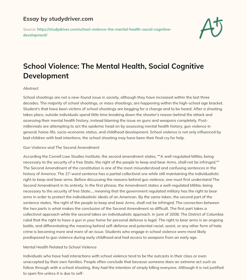 School Violence: the Mental Health, Social Cognitive Development essay