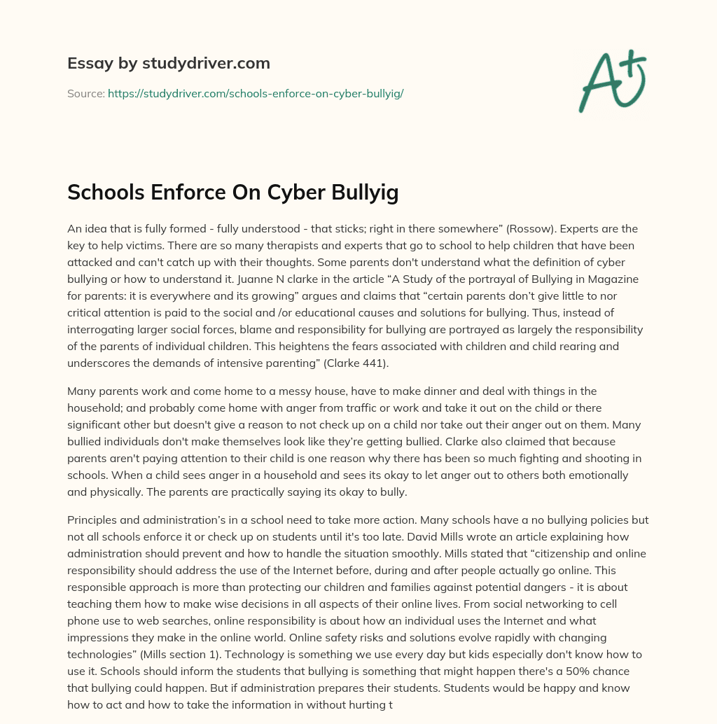 Schools Enforce on Cyber Bullyig essay