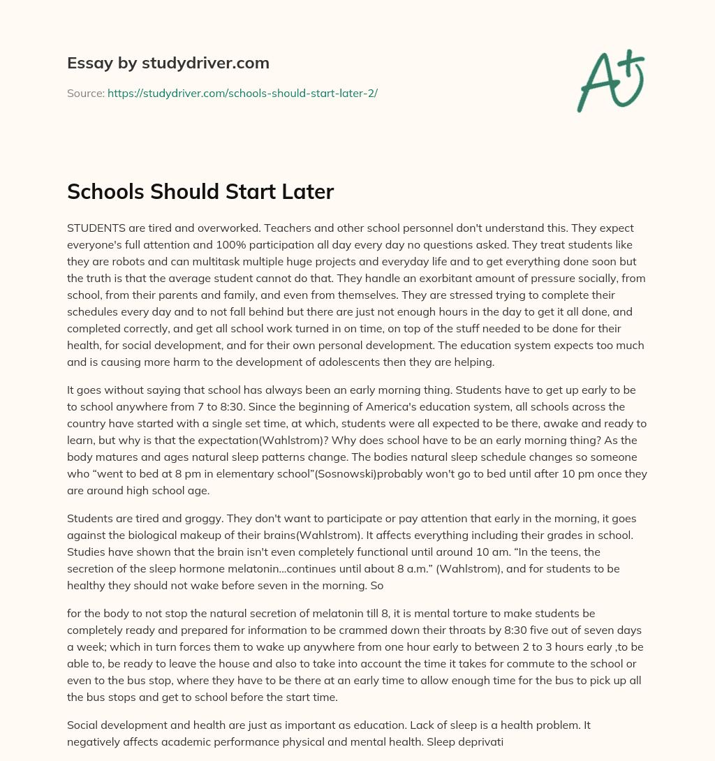 Schools should Start Later essay