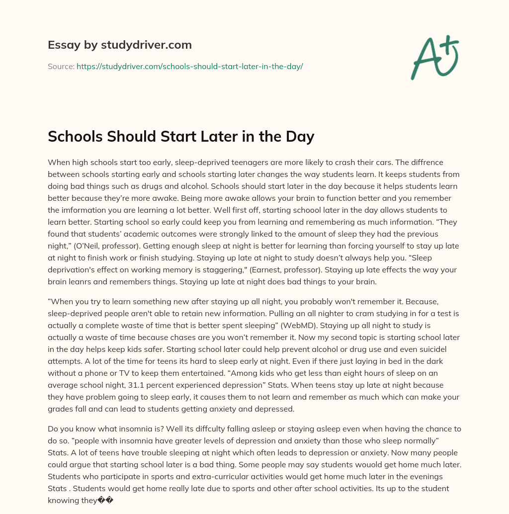 Schools should Start Later in the Day essay