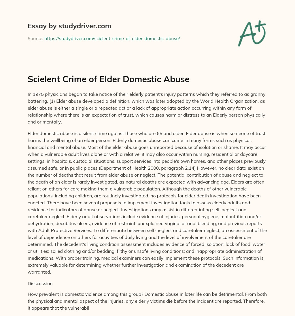 Scielent Crime of Elder Domestic Abuse essay