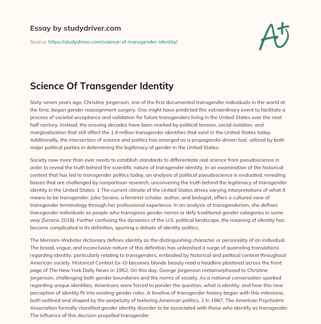 Science of Transgender Identity essay