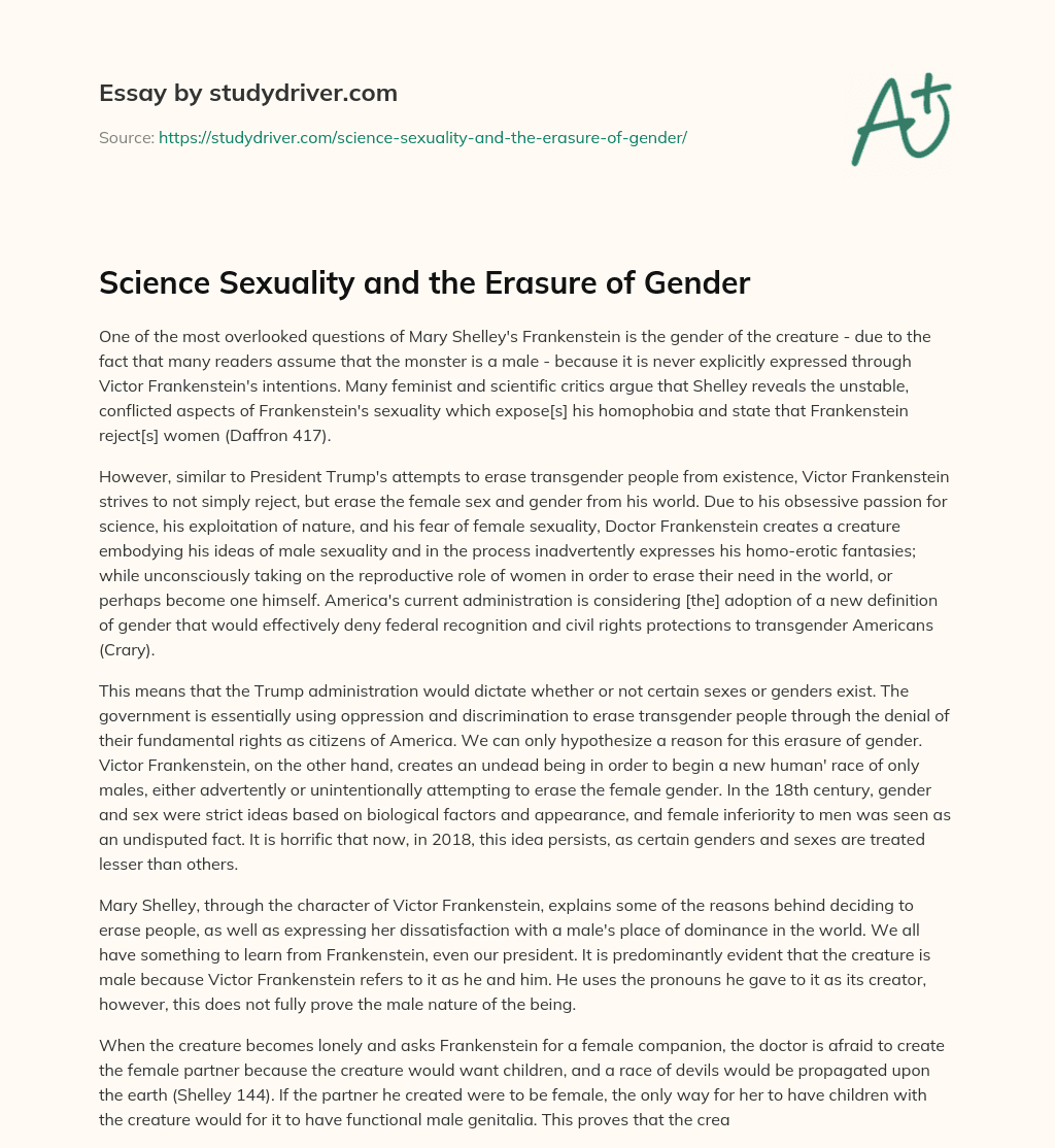 Science Sexuality and the Erasure of Gender essay