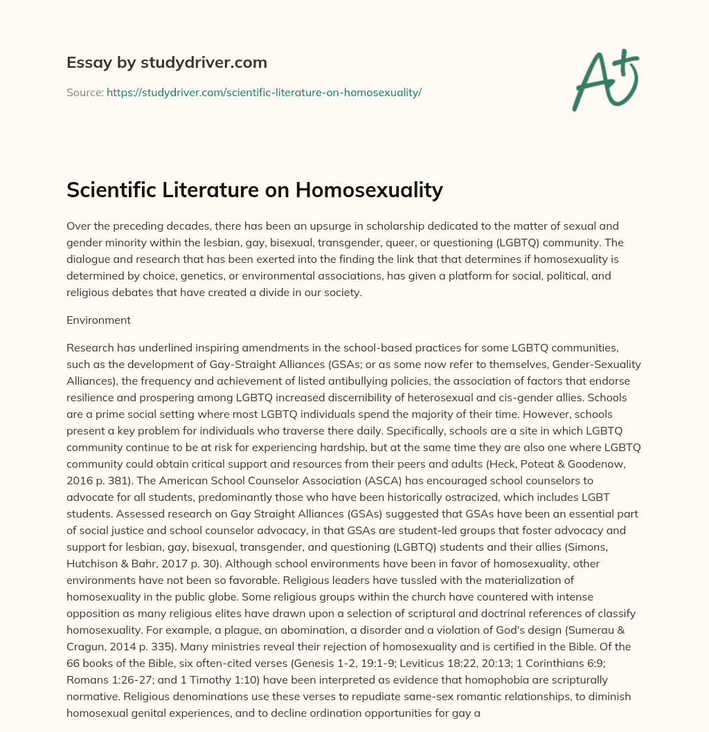 Scientific Literature on Homosexuality essay