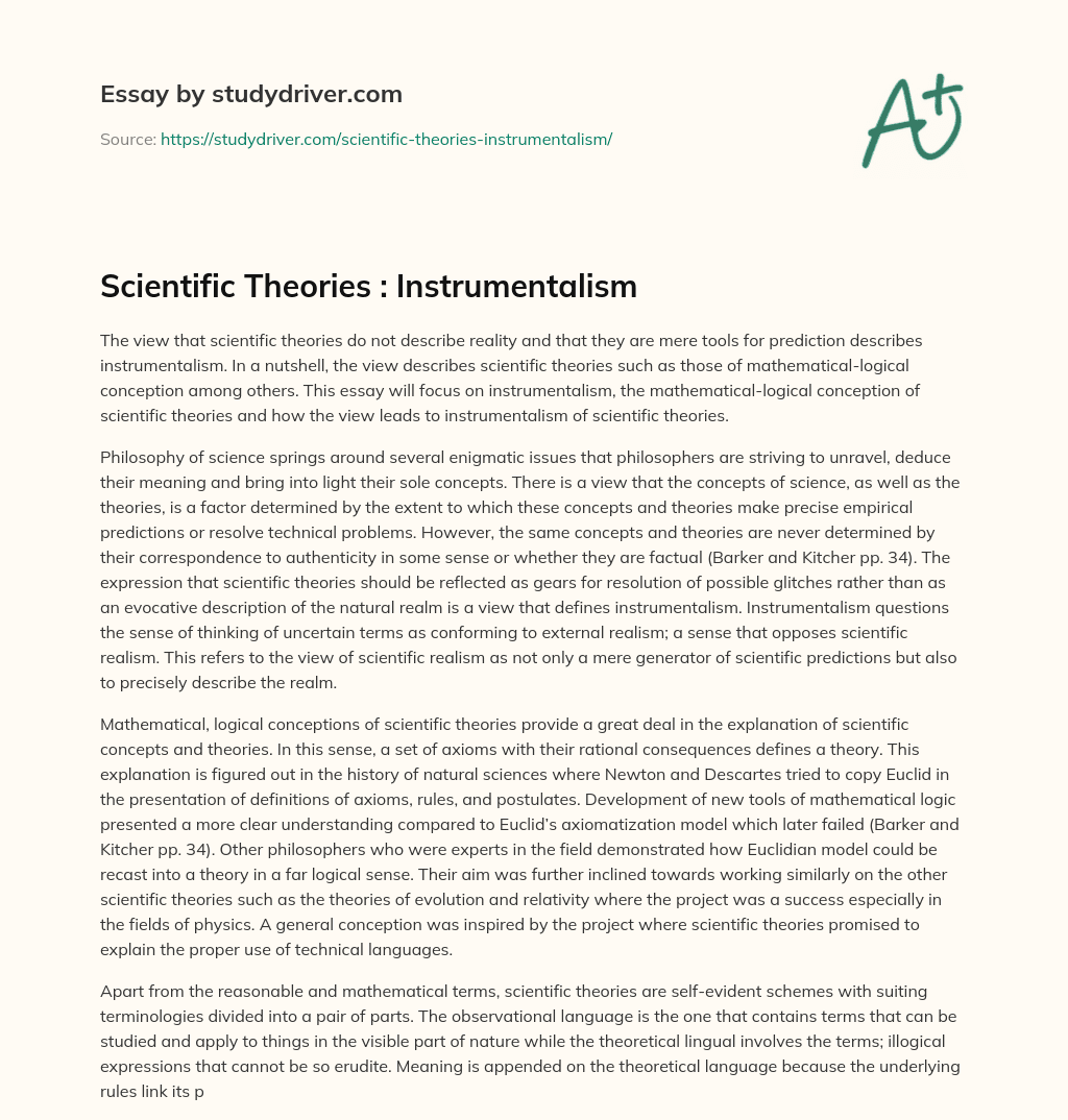 Scientific Theories : Instrumentalism essay