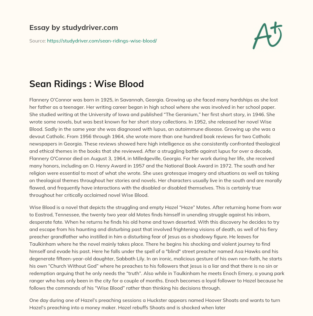 Sean Ridings : Wise Blood essay