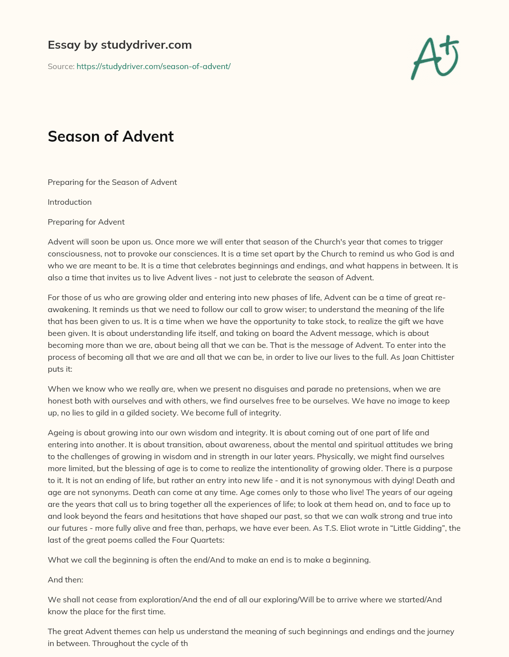 Season of Advent essay