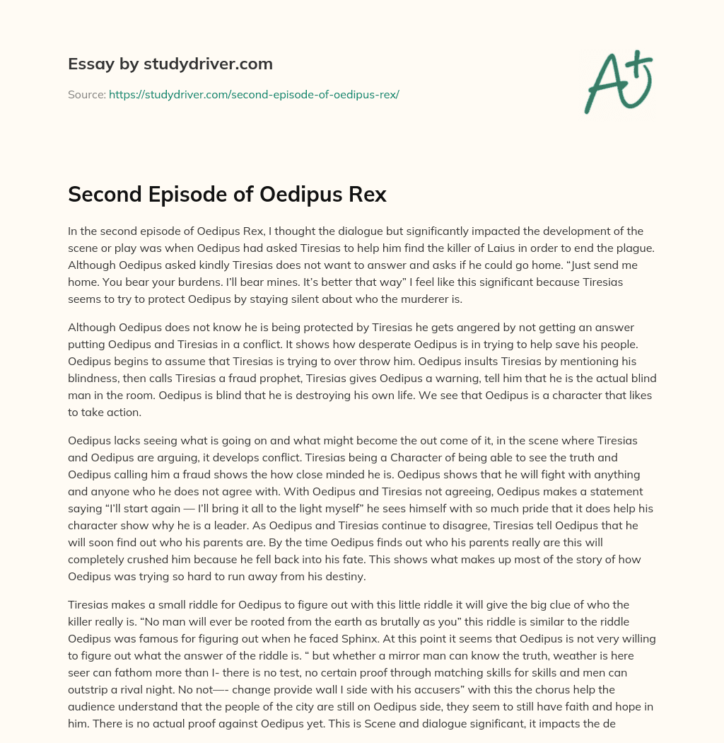 Second Episode of Oedipus Rex essay