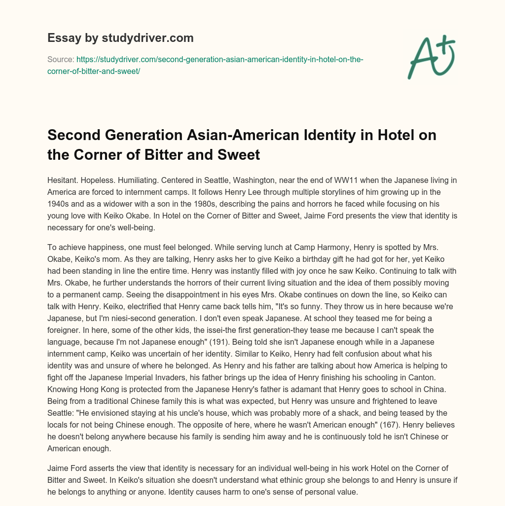 Second Generation Asian-American Identity in Hotel on the Corner of Bitter and Sweet essay