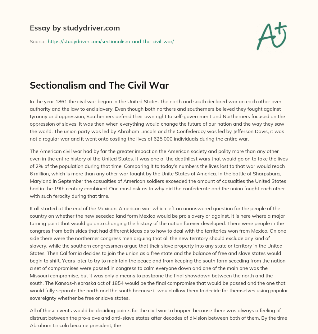 Sectionalism and the Civil War essay